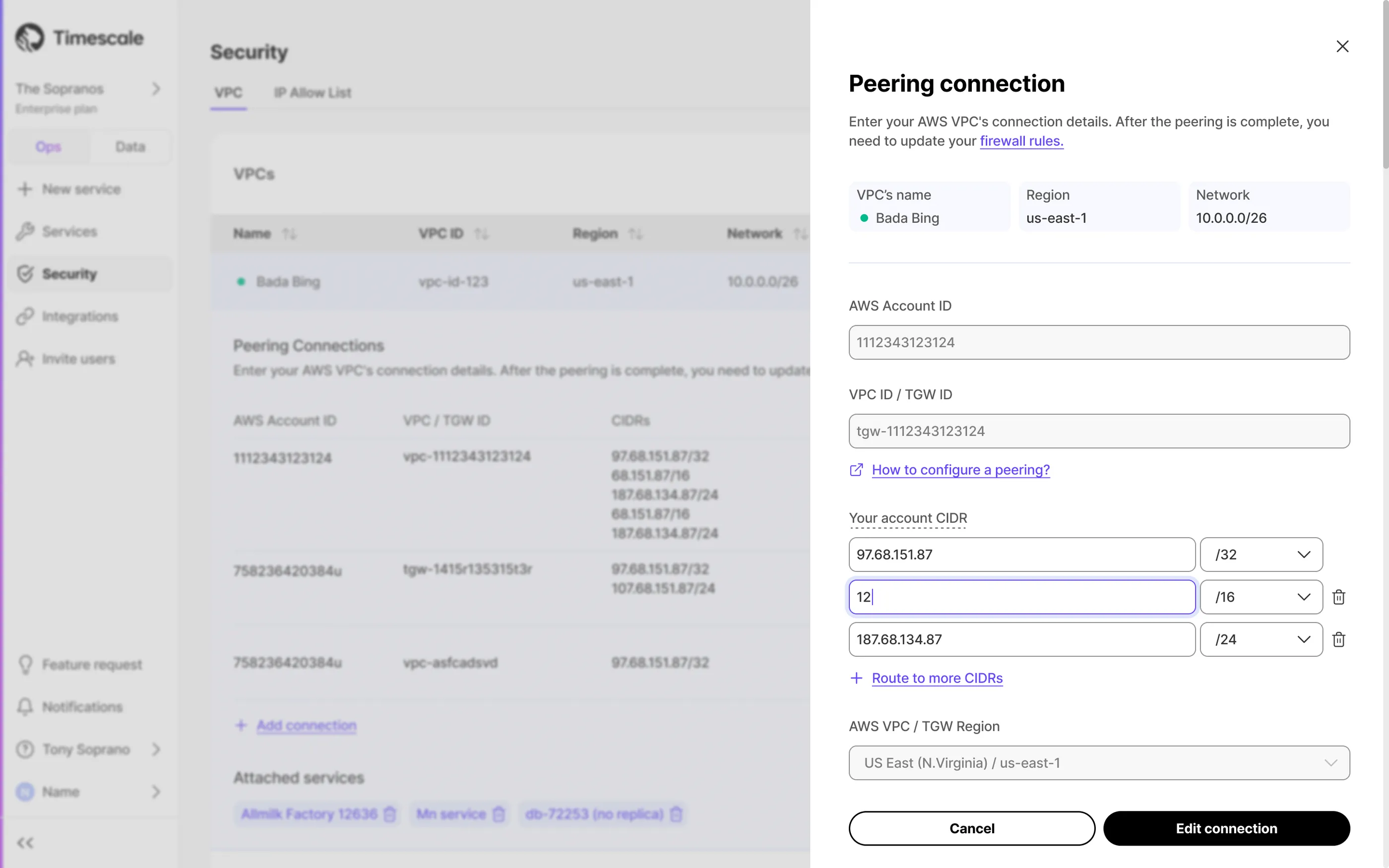 VPC connection wizard