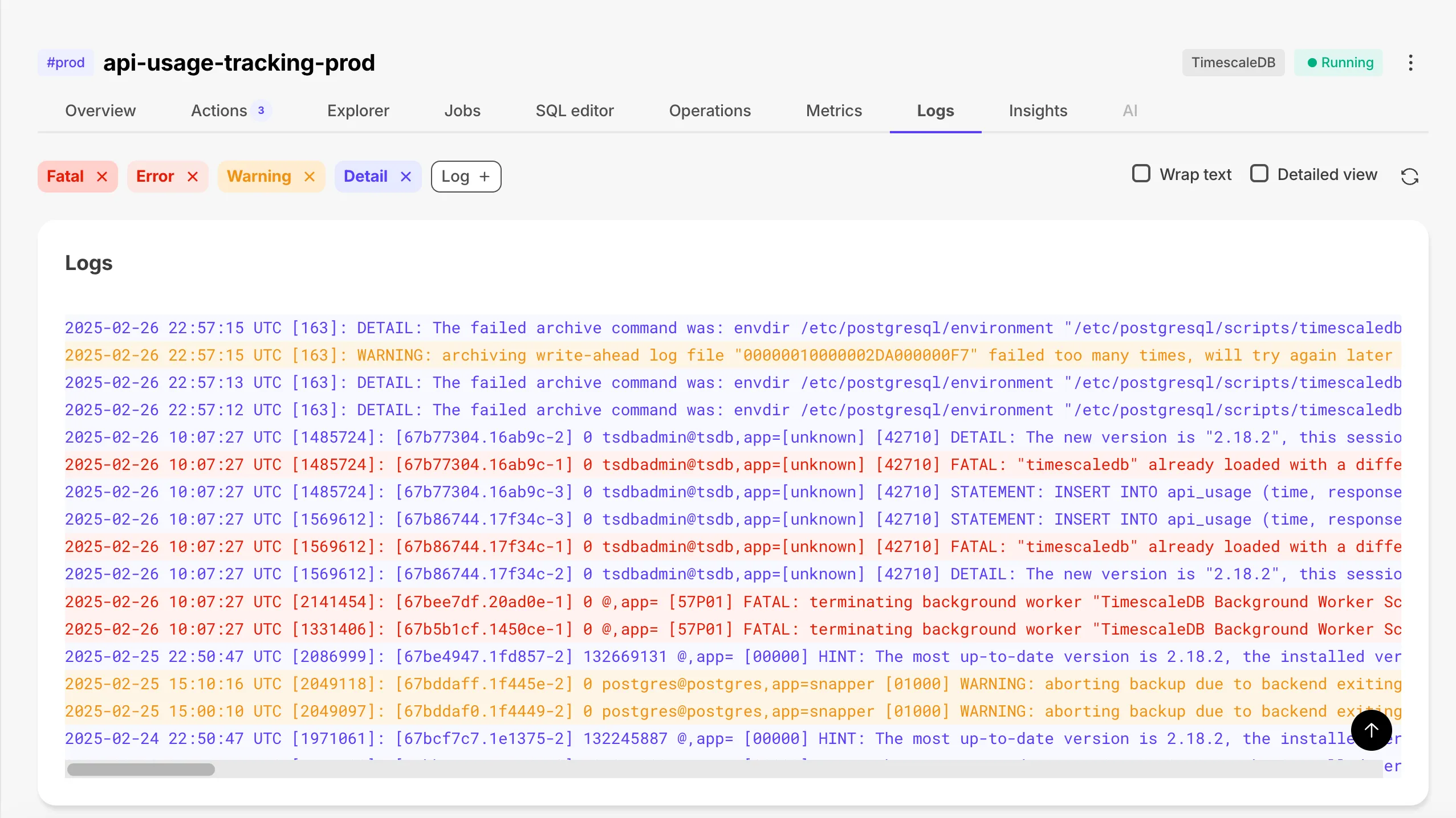 Logs with filters