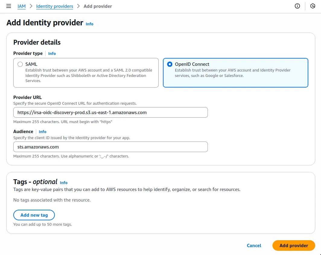 Creating an IAM OIDC identity provider in AWS