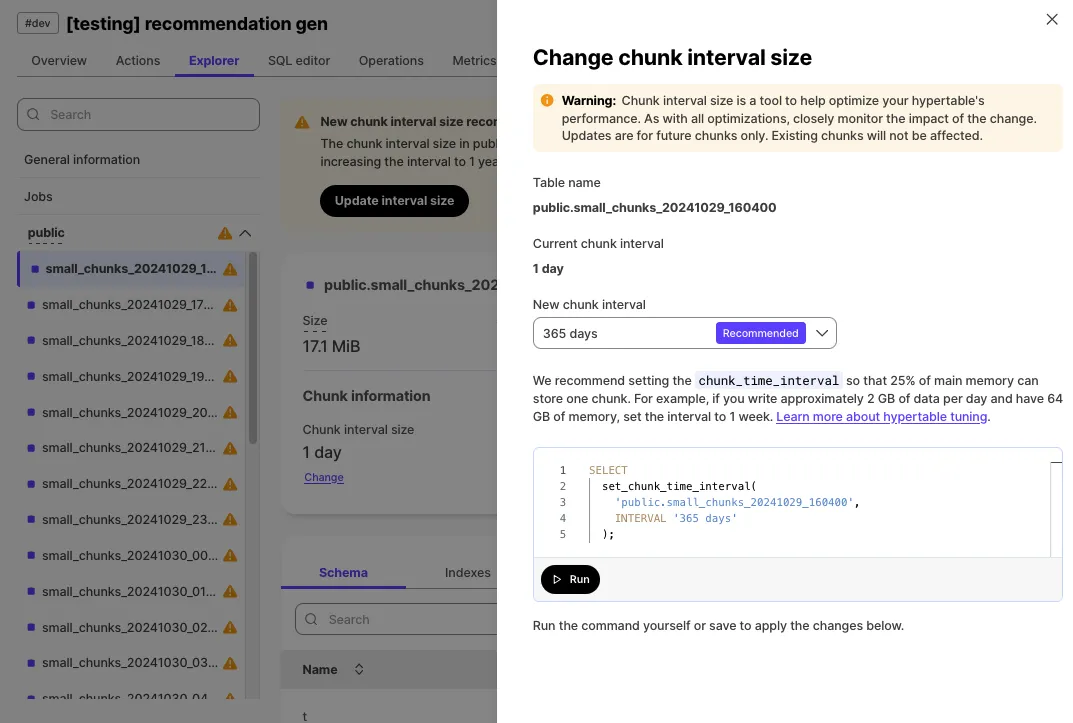 Chunk interval recommendation