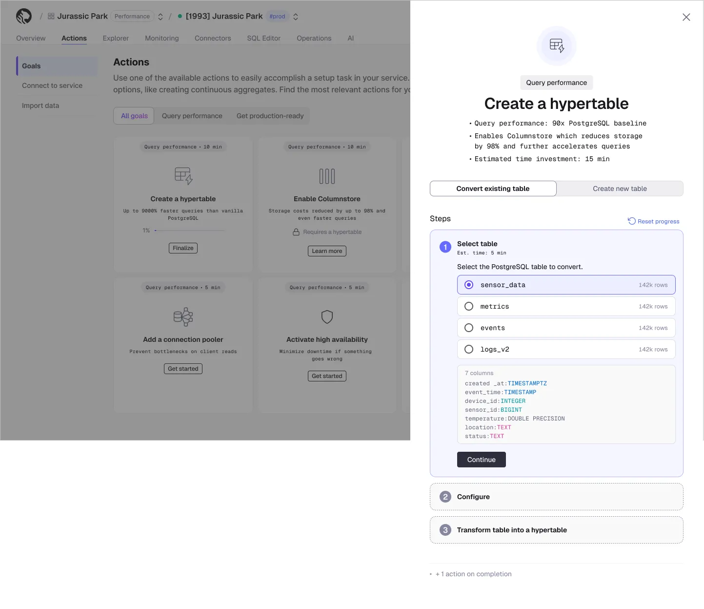 Create a hypertable wizard