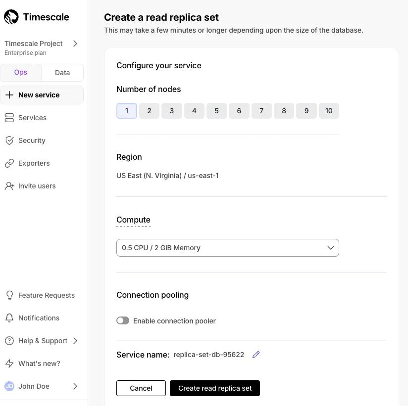 Create a read replica set in Timescale Console