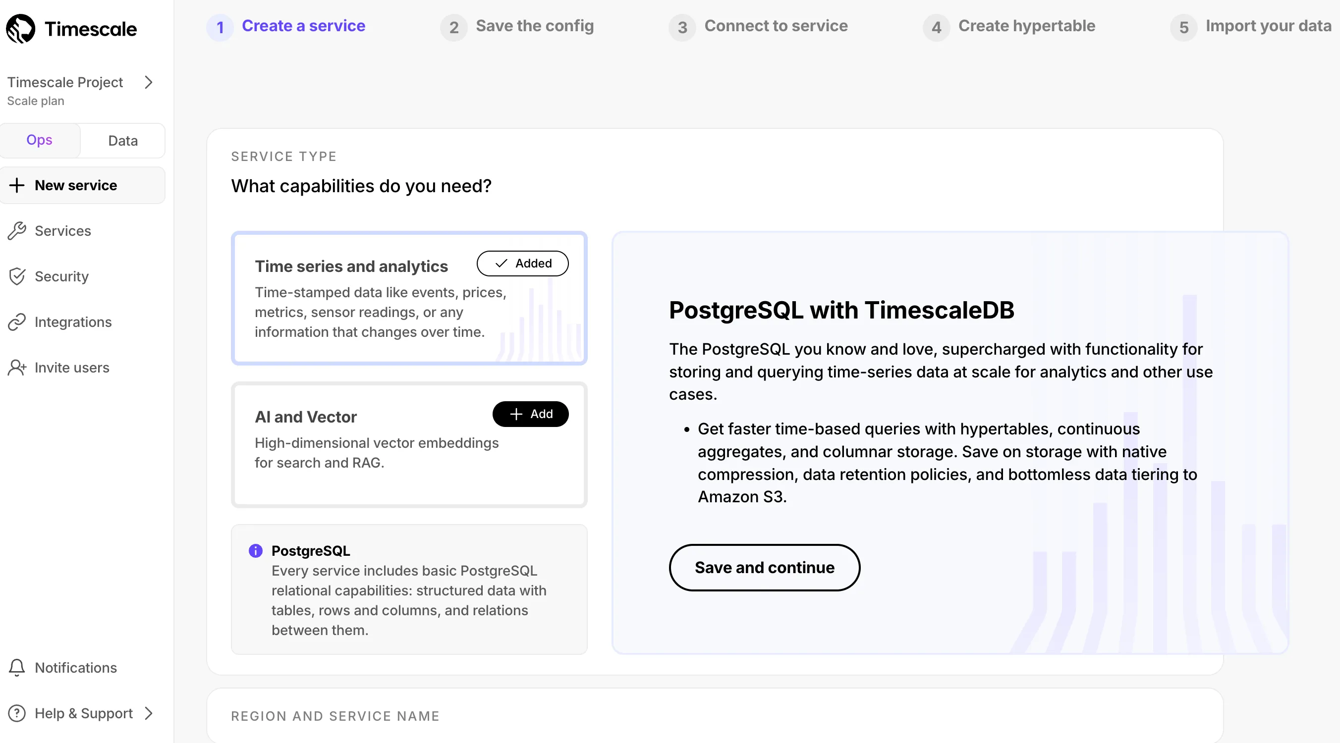 Create Timescale Cloud service