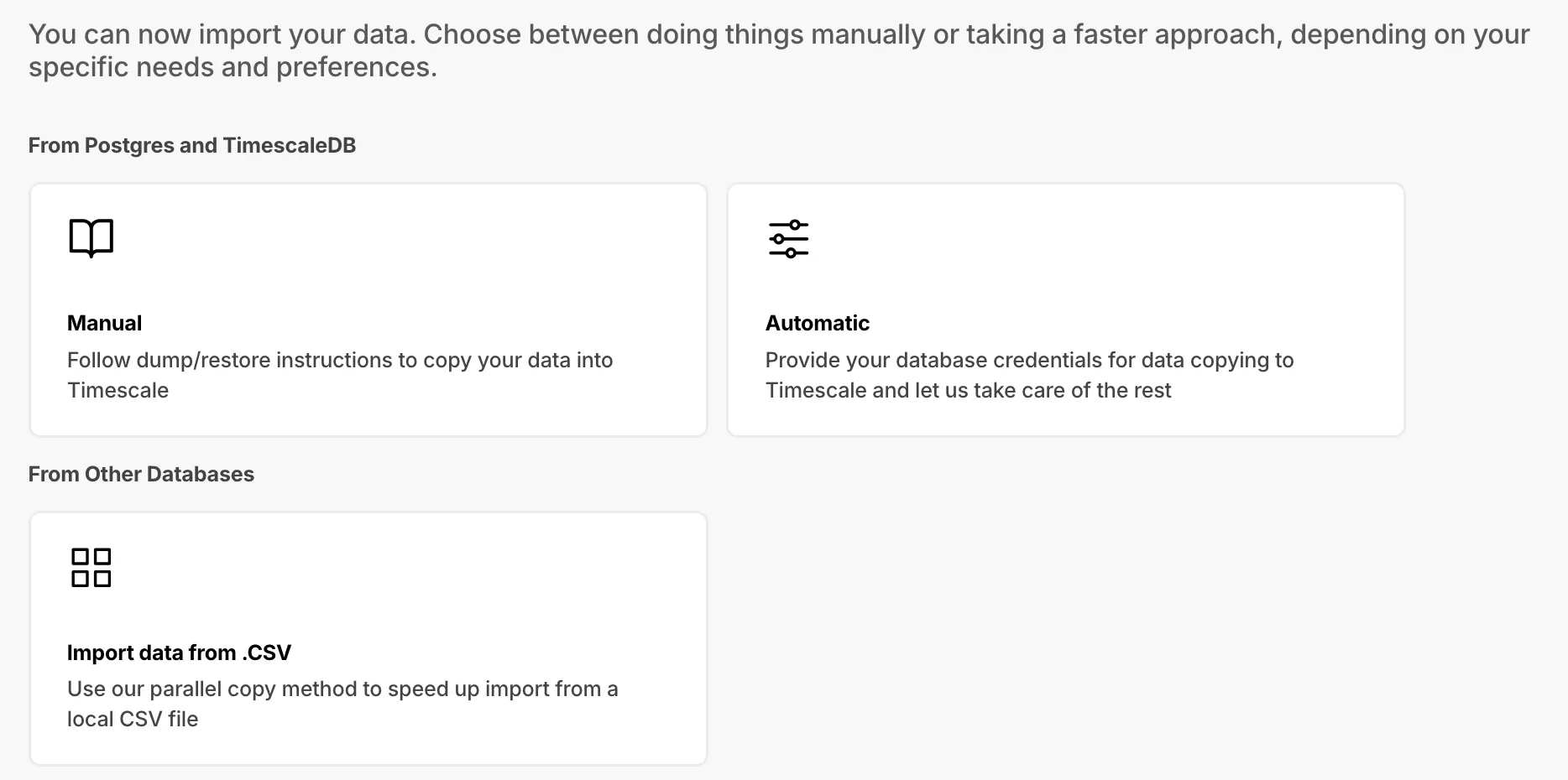 Data import screen