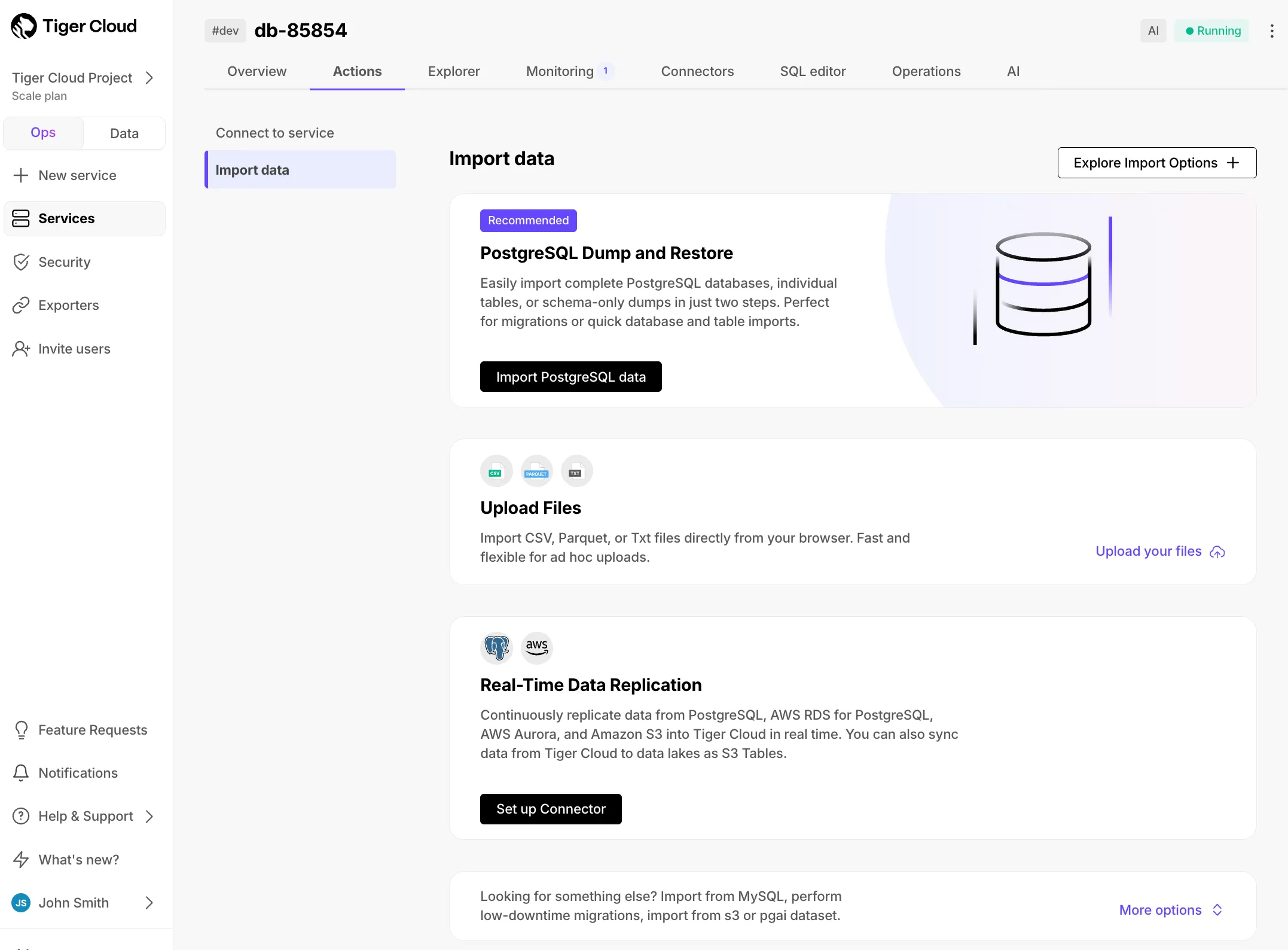 Data import in Tiger Cloud