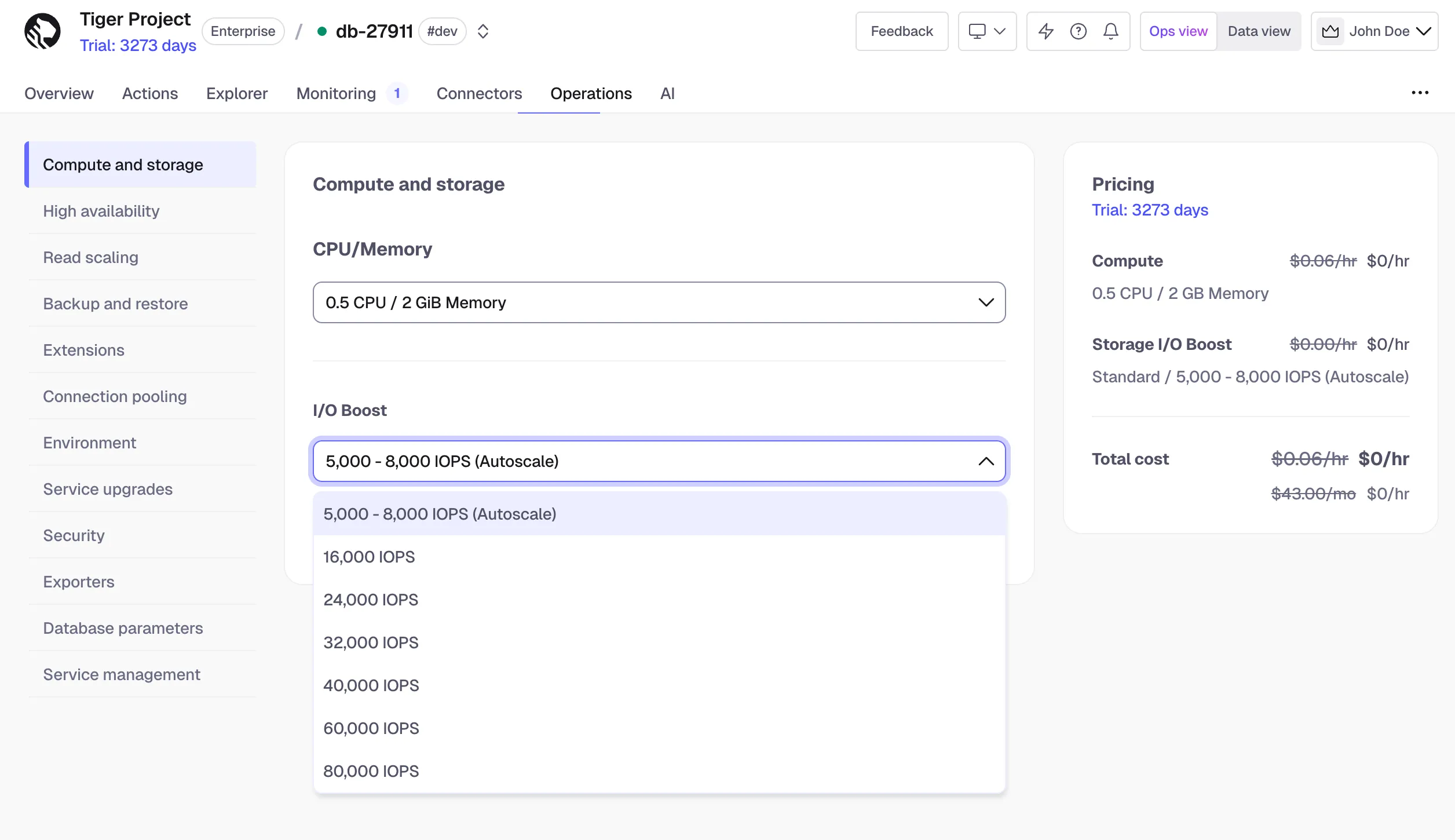 Default high-performance storage in Tiger Console