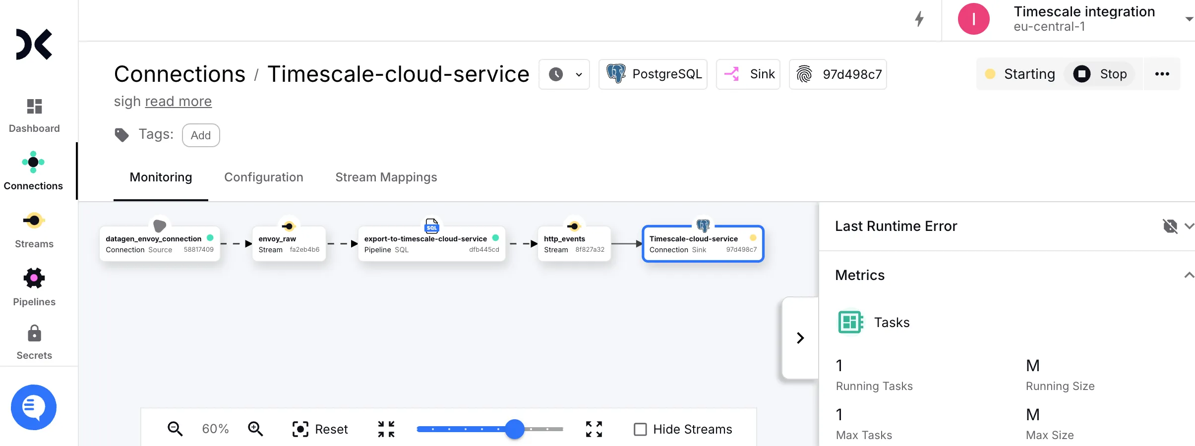 Decodable pipeline configuration for Tiger Cloud