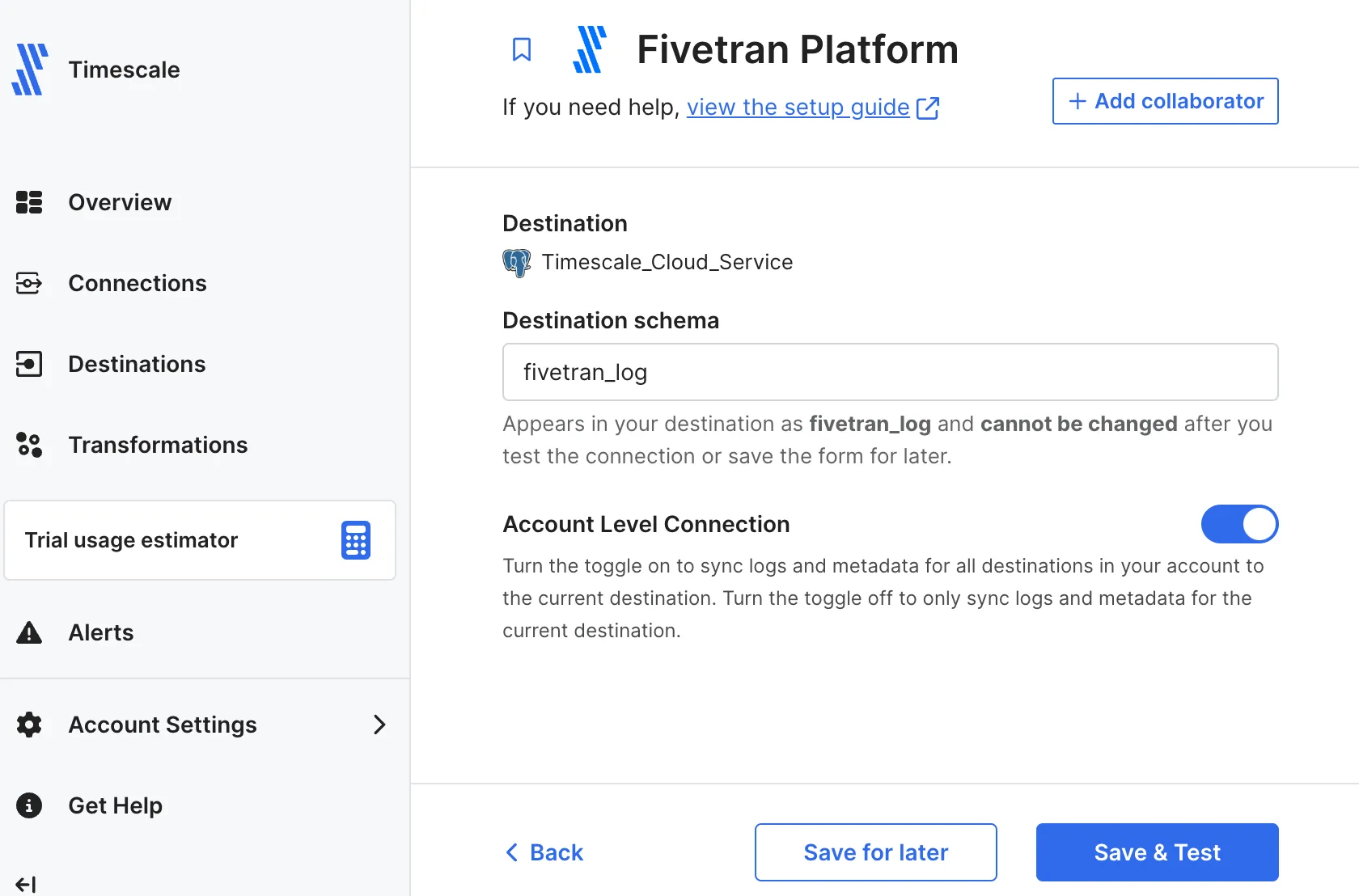 Selecting a data source in Fivetran