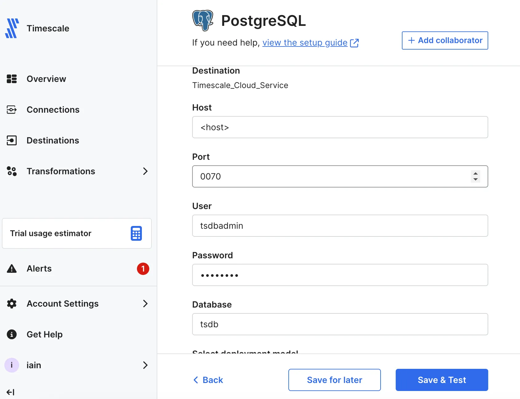 Configuring Tiger Cloud as a Fivetran destination