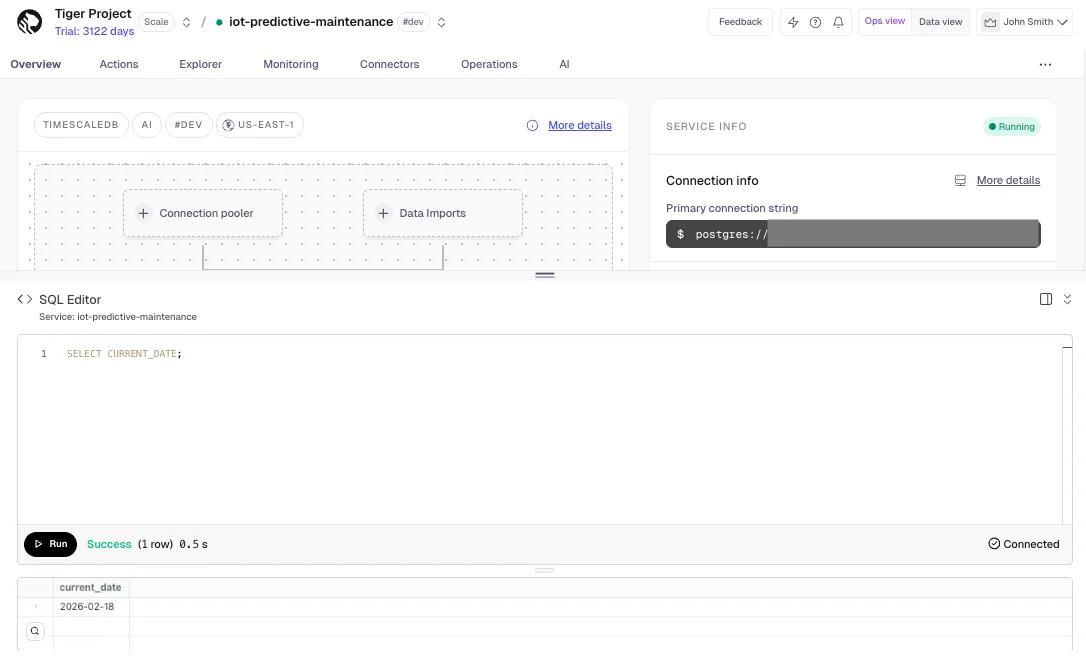 Running a query in the Tiger Console Ops mode SQL editor
