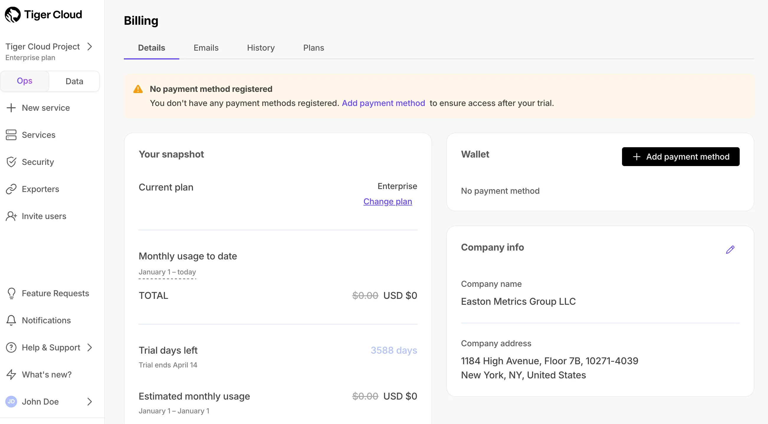 Adding a payment method in Timescale