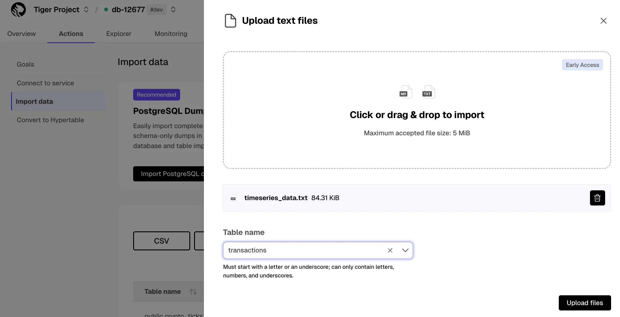 Configuring text file import settings in Tiger Console