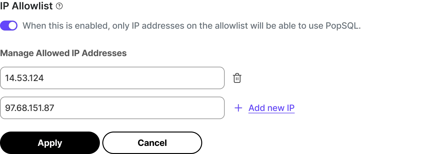 Timescale Console data mode IP allowlist