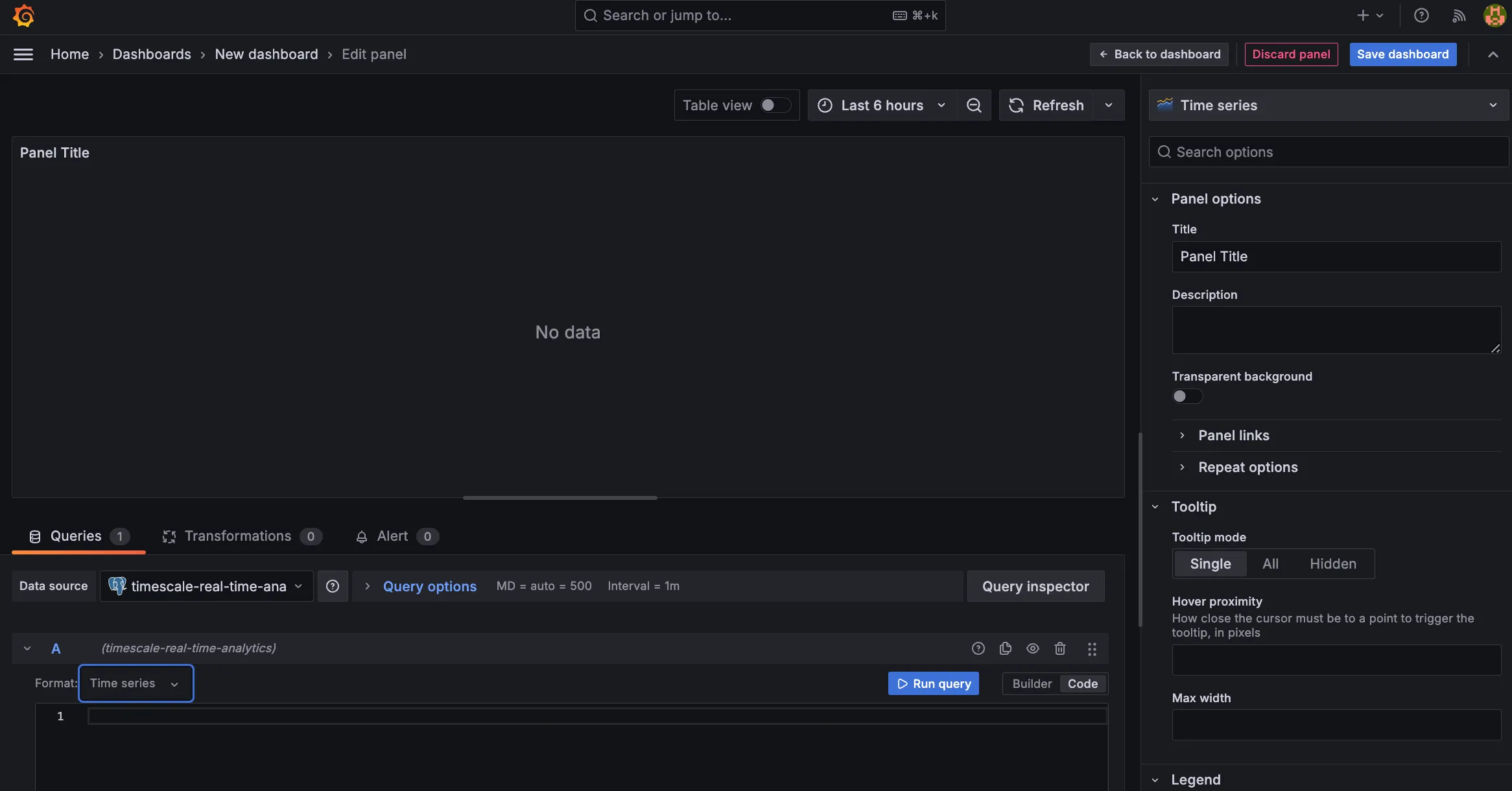 Configuring a Grafana dashboard with a TimescaleDB data source